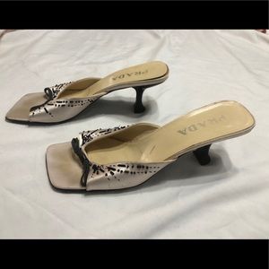 Prada kitten heels 39.5 champagne & black beading